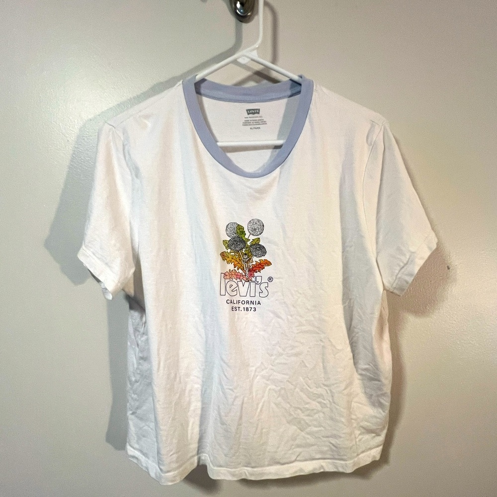 Levi's White Basic Short Sleeve Logo T-Shirt cropped size XL California 1873